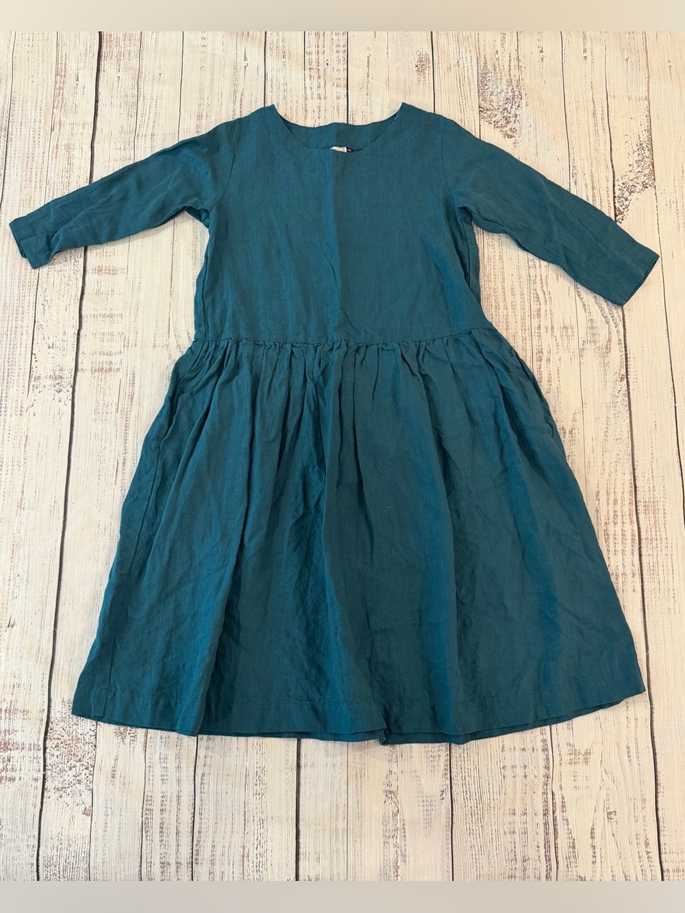 Len Ok 100% Linen Dress Women's XS Blue Lagenlook Coastal Vacation Breathable